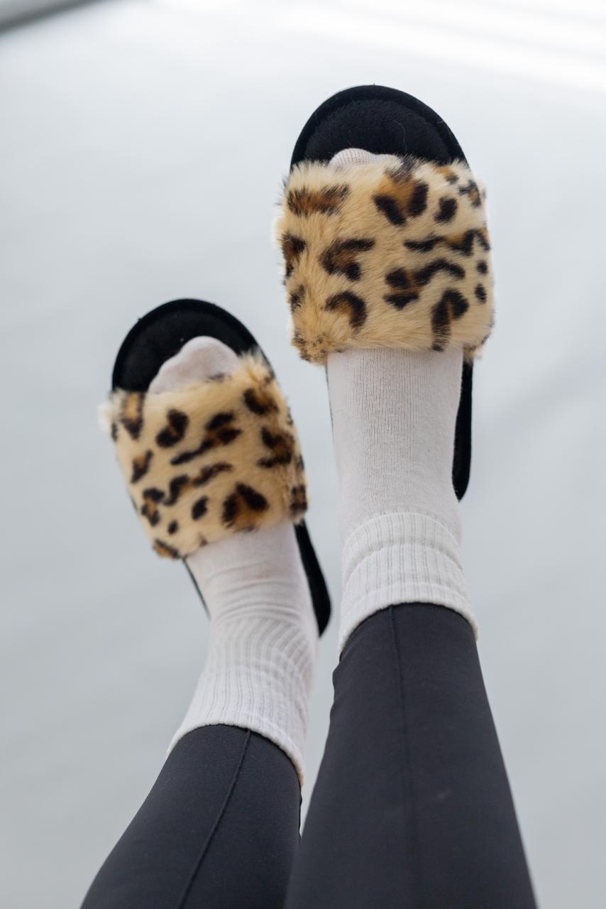 Женские домашние тапочки Halluci из меха «Классический леопард»