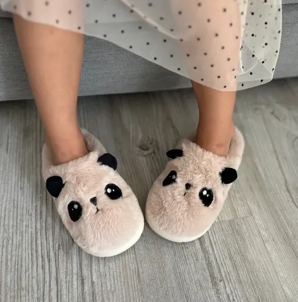Дитячі тапки Panda з еко-хутра бежеві