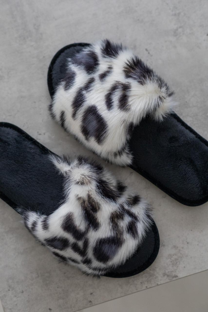 Жіночі домашні капці Halluci з хутра Білосніжний леопард