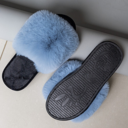 Жіночі домашні капці Halluci з хутра у блакитно-чорному кольорі