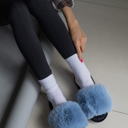 Жіночі домашні капці Halluci з хутра у блакитно-чорному кольорі