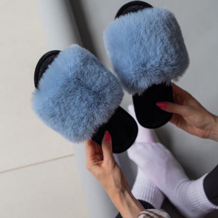 Жіночі домашні капці Halluci з хутра у блакитно-чорному кольорі