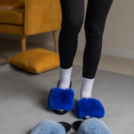 Жіночі домашні капці Halluci з хутра у блакитно-чорному кольорі