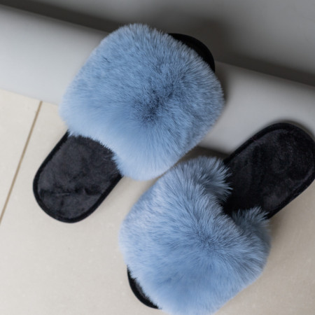 Жіночі домашні капці Halluci з хутра у блакитно-чорному кольорі