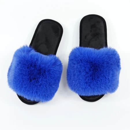 Жіночі домашні капці Halluci з еко-хутра у синьо-чорному кольорі