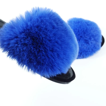 Жіночі домашні капці Halluci з еко-хутра у синьо-чорному кольорі