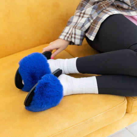 Жіночі домашні капці Halluci з еко-хутра у синьо-чорному кольорі