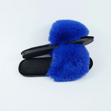 Жіночі домашні капці Halluci з еко-хутра у синьо-чорному кольорі