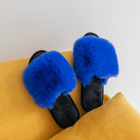 Жіночі домашні капці Halluci з еко-хутра у синьо-чорному кольорі
