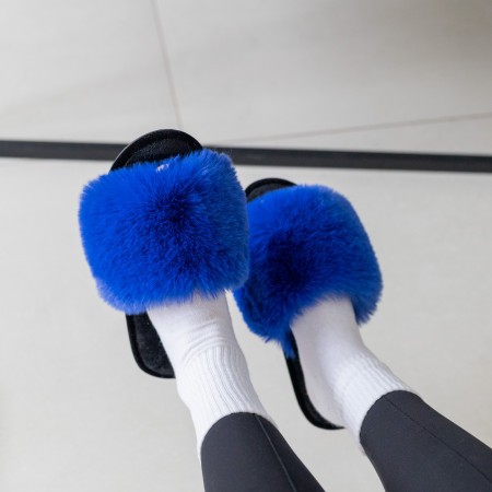 Жіночі домашні капці Halluci з еко-хутра у синьо-чорному кольорі
