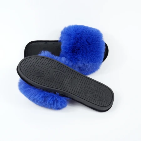 Жіночі домашні капці Halluci з еко-хутра у синьо-чорному кольорі