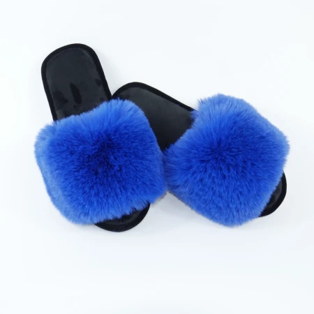 Жіночі домашні капці Halluci з еко-хутра у синьо-чорному кольорі