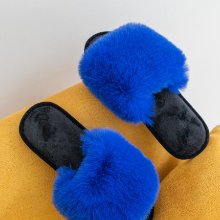 Жіночі домашні капці Halluci з еко-хутра у синьо-чорному кольорі