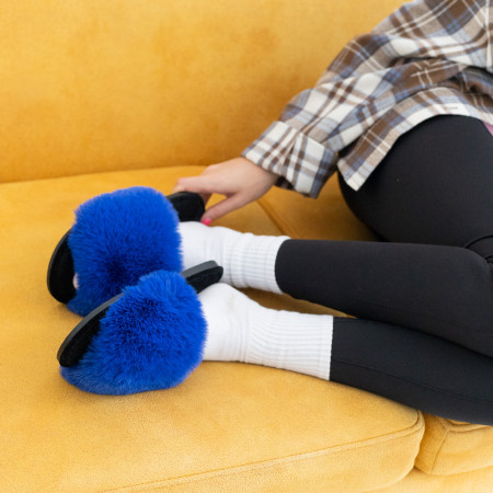 Жіночі домашні капці Halluci з еко-хутра у синьо-чорному кольорі