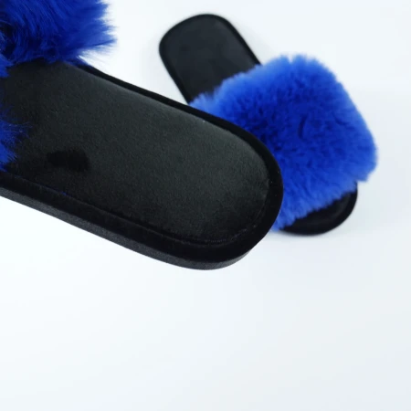 Жіночі домашні капці Halluci з еко-хутра у синьо-чорному кольорі