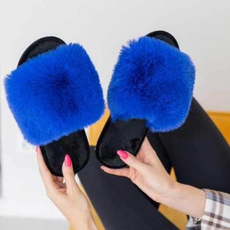 Жіночі домашні капці Halluci з еко-хутра у синьо-чорному кольорі