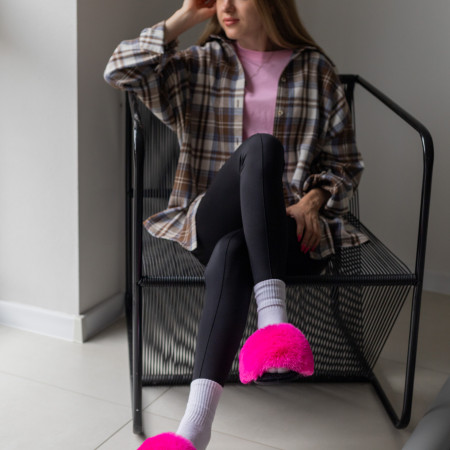 Жіночі домашні капці Halluci з еко-хутра у малиново-чорному кольорі