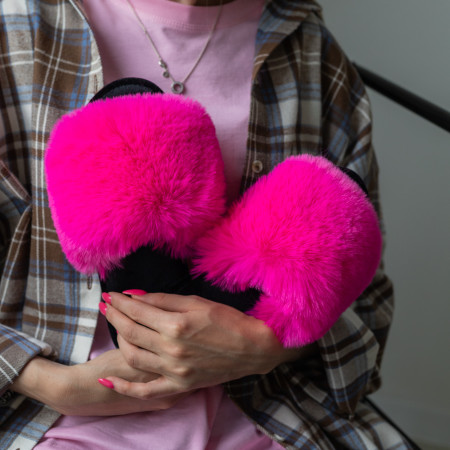 Жіночі домашні капці Halluci з еко-хутра у малиново-чорному кольорі