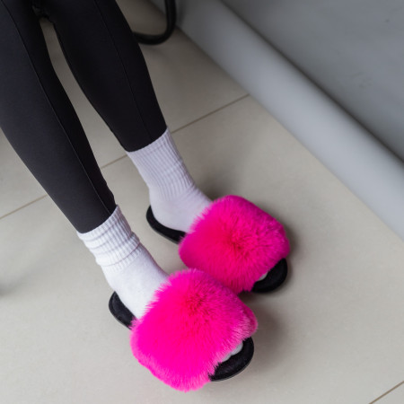 Жіночі домашні капці Halluci з еко-хутра у малиново-чорному кольорі