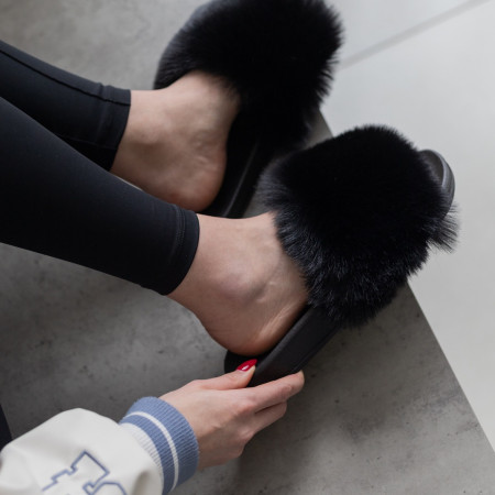 Жіночі тапочки для вулиці, чорні — на резиновій підошві