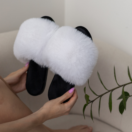 Жіночі домашні капці Halluci з хутра у біло-чорному кольорі