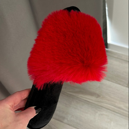 Жіночі домашні капці Halluci з хутра у червоно-чорному кольорі