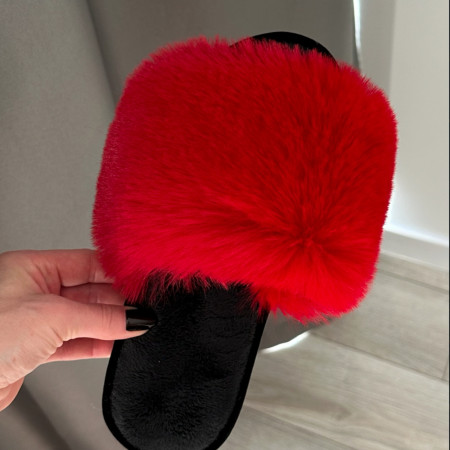 Жіночі домашні капці Halluci з хутра у червоно-чорному кольорі