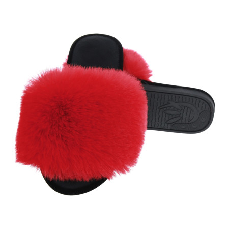 Жіночі домашні капці Halluci з хутра у червоно-чорному кольорі