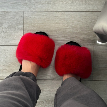 Жіночі домашні капці Halluci з хутра у червоно-чорному кольорі