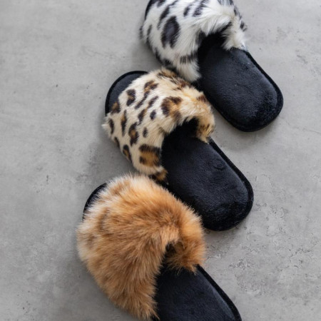 Жіночі домашні капці Halluci з хутра Білосніжний леопард