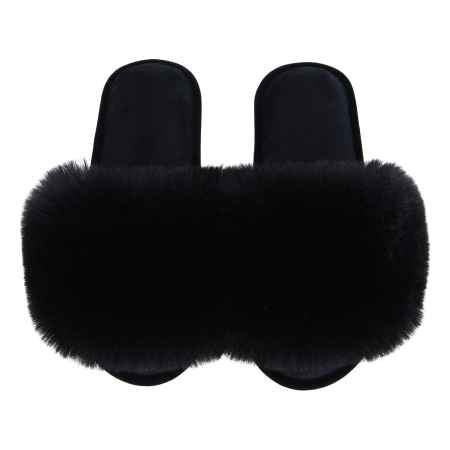 Жіночі домашні капці Halluci з хутра у чорному кольорі