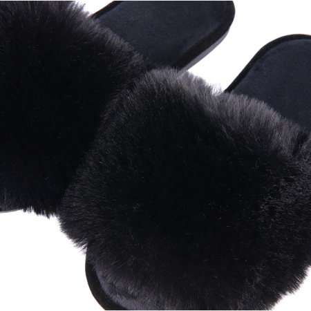 Жіночі домашні капці Halluci з хутра у чорному кольорі