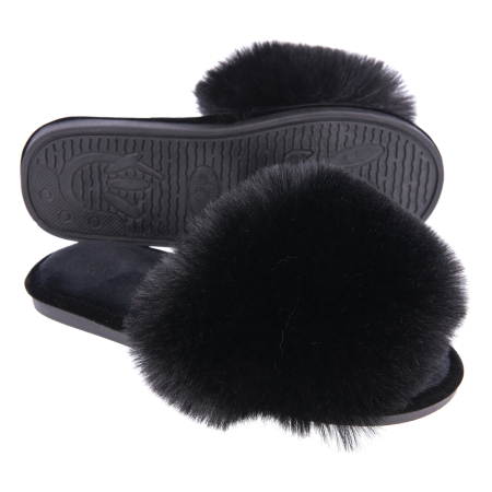 Жіночі домашні капці Halluci з хутра у чорному кольорі