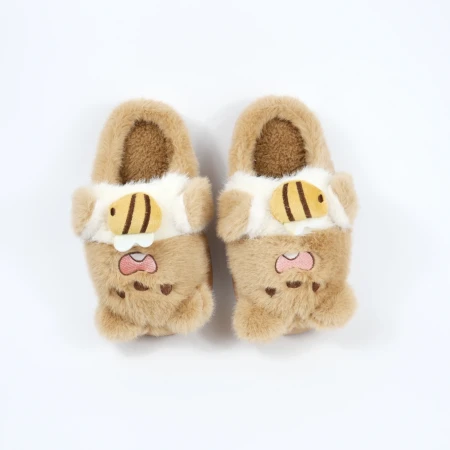 Дитячі кімнатні капці «Звірятка» з еко-хутра (Світло-коричневий ведмедик)