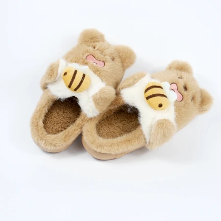 Дитячі кімнатні капці «Звірятка» з еко-хутра (Світло-коричневий ведмедик)
