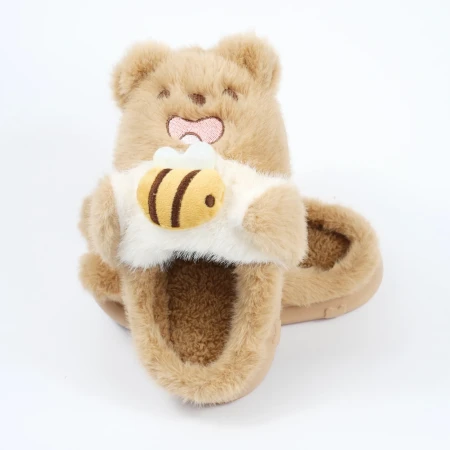Дитячі кімнатні капці «Звірятка» з еко-хутра (Світло-коричневий ведмедик)