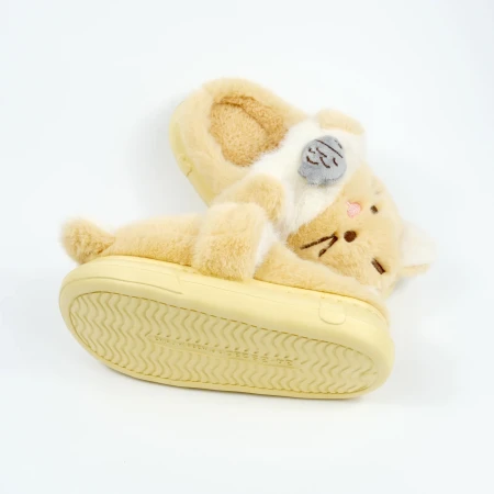 Дитячі кімнатні капці «Звірятка» з еко-хутра (Бежевий котик)