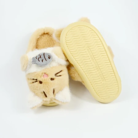 Дитячі кімнатні капці «Звірятка» з еко-хутра (Бежевий котик)