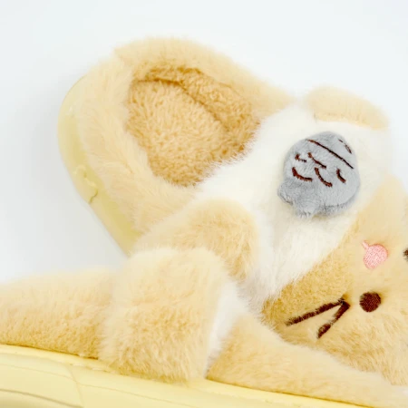 Дитячі кімнатні капці «Звірятка» з еко-хутра (Бежевий котик)