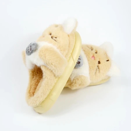 Дитячі кімнатні капці «Звірятка» з еко-хутра (Бежевий котик)