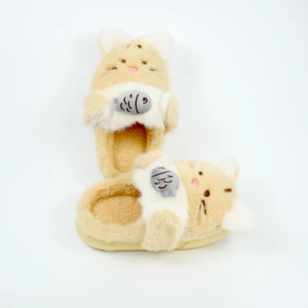 Дитячі кімнатні капці «Звірятка» з еко-хутра (Бежевий котик)