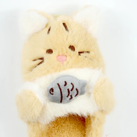 Дитячі кімнатні капці «Звірятка» з еко-хутра (Бежевий котик)