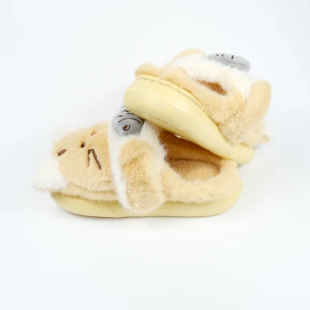 Дитячі кімнатні капці «Звірятка» з еко-хутра (Бежевий котик)