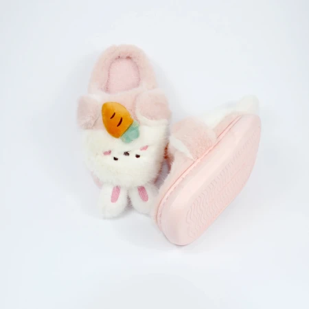 Дитячі кімнатні капці «Звірятка» з еко-хутра (Рожевий кролик)