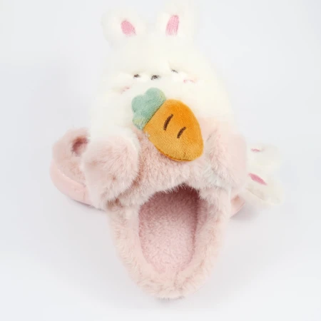 Дитячі кімнатні капці «Звірятка» з еко-хутра (Рожевий кролик)