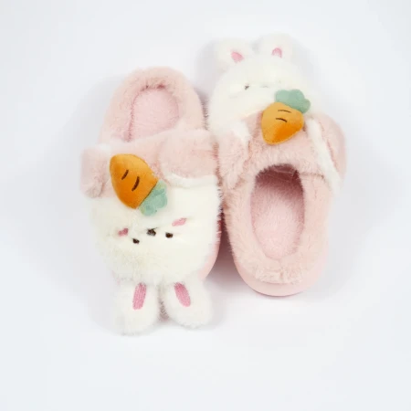 Дитячі кімнатні капці «Звірятка» з еко-хутра (Рожевий кролик)