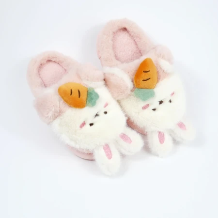 Дитячі кімнатні капці «Звірятка» з еко-хутра (Рожевий кролик)