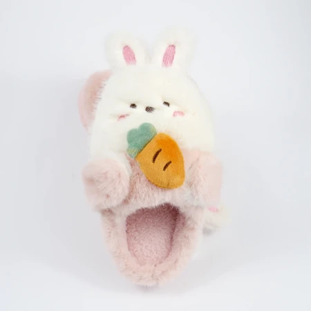 Дитячі кімнатні капці «Звірятка» з еко-хутра (Рожевий кролик)