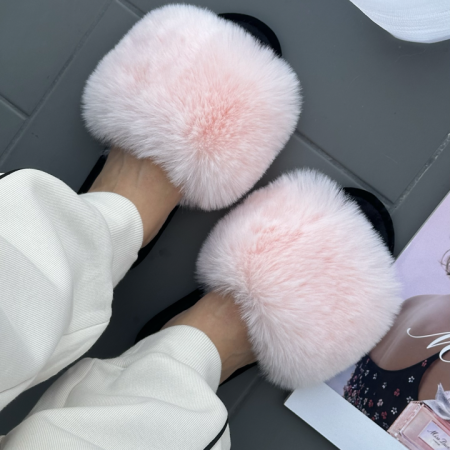 Жіночі домашні капці Halluci з хутра у рожево-чорному кольорі