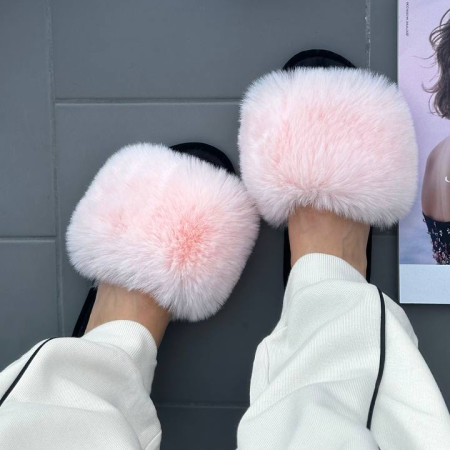 Жіночі домашні капці Halluci з хутра у рожево-чорному кольорі